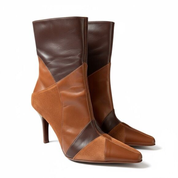 VTG Y2K Diba USA Size7 1/2 Francine patchwork leather and suede high heel boots - Picture 1 of 9
